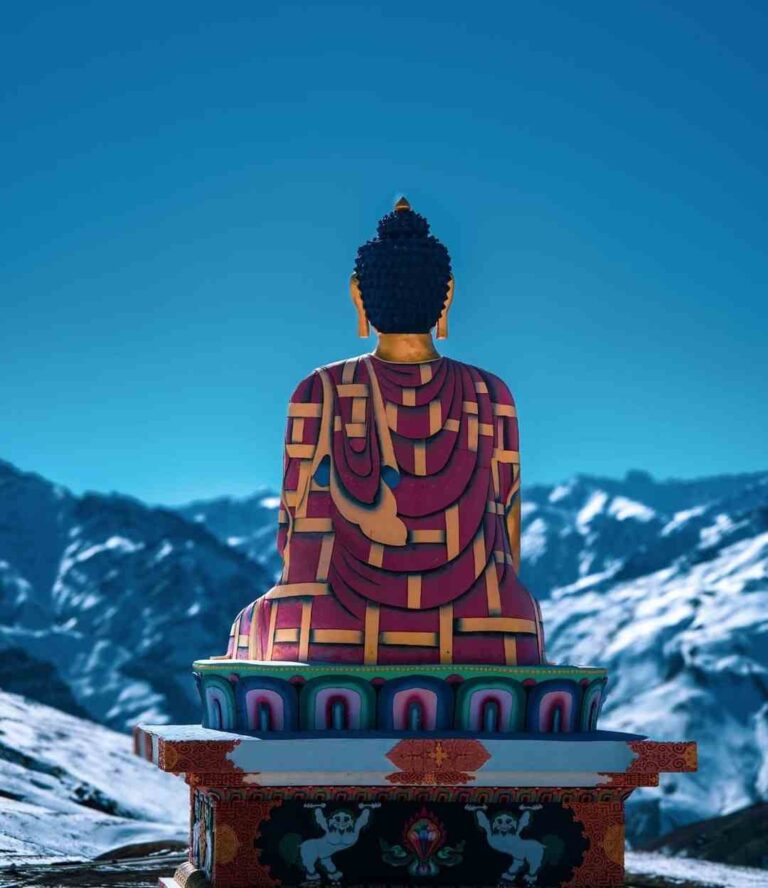 Langza Buddha Statue overlooking the mountains in Spiti Valley