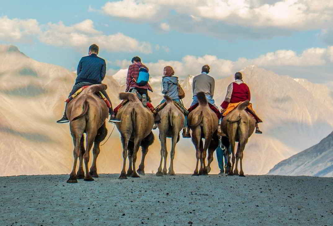 Top places to visit in Leh Ladakh featuring Pangong Lake, Nubra Valley, monasteries, mountain passes, and scenic landscapes.