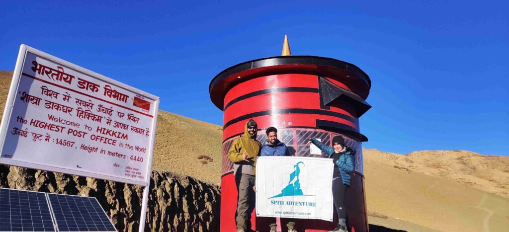 Guests visiting Hikkim village, home to the world’s highest post office, during a Spiti Valley tour with Spiti Adventure.